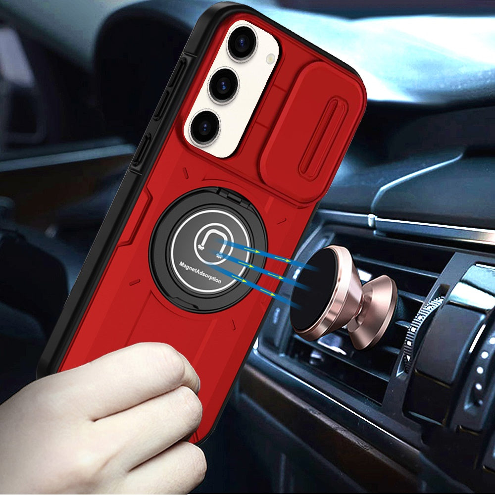 For Samsung Galaxy S25+ /S25 Plus /S24+ Plus Build in Invisible Magnetic Ring Stand with Slide Camera Protector, fit Magnetic Car Mount [Compatible with MagSafe] Case Cover