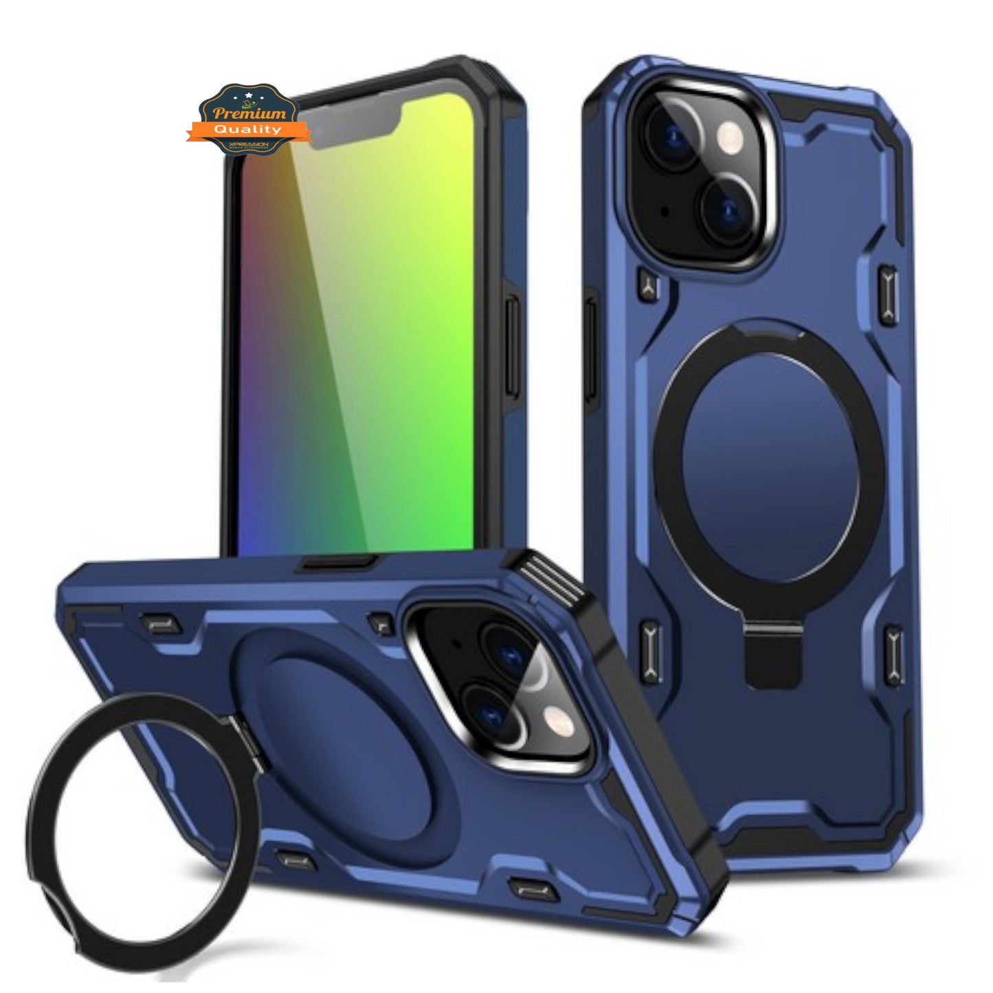 For Apple iPhone 15 Pro (6.1") Hybrid Magnetic Ring Stand Invisible Foldable Military Grade Shockproof Fit with Magsafe  Phone Case Cover