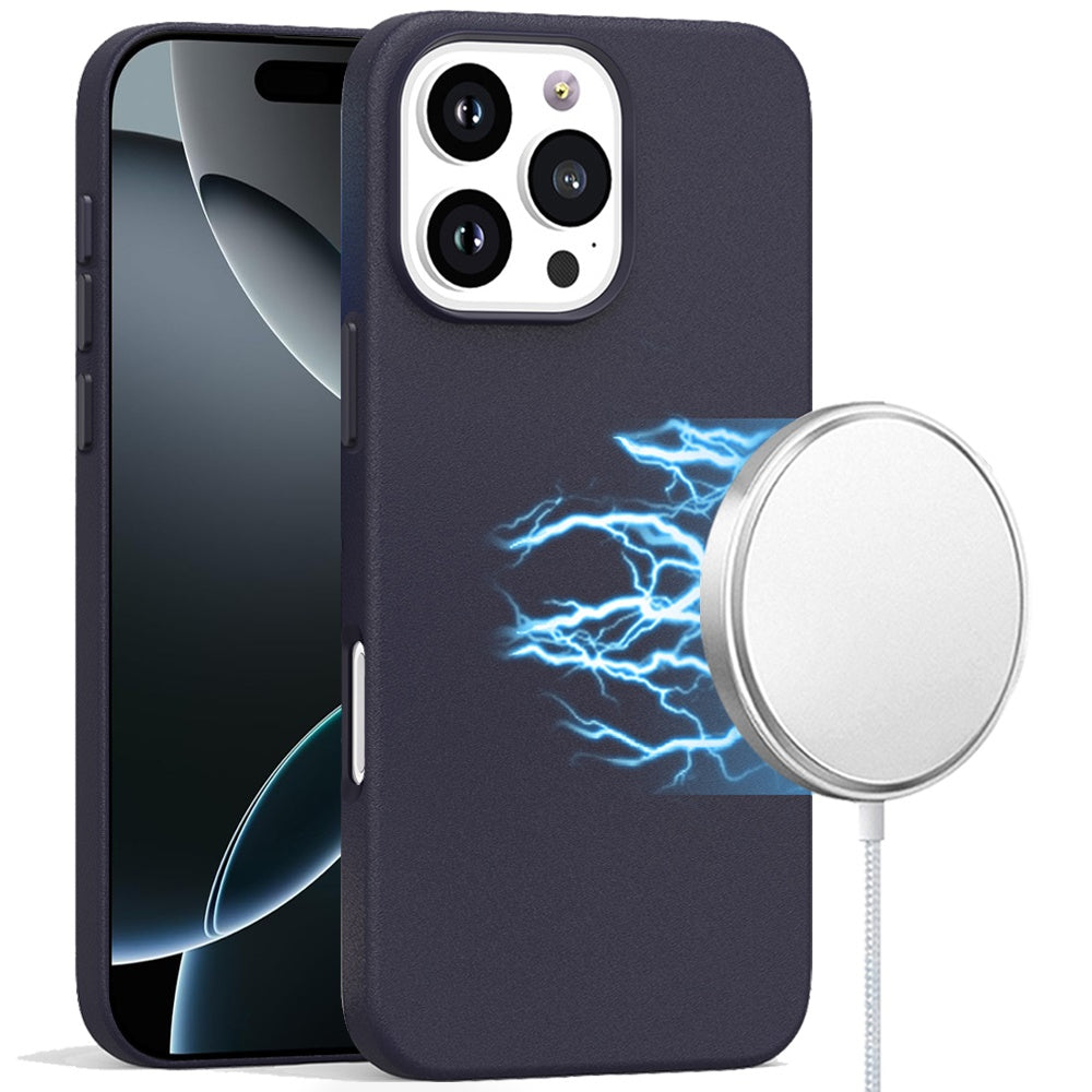 For Apple iPhone 16 Pro (6.3") PU Leather with inner Magnetic Circle Compatible with MagSafe, Rubber TPU Colored Metal Buttons Case Cover