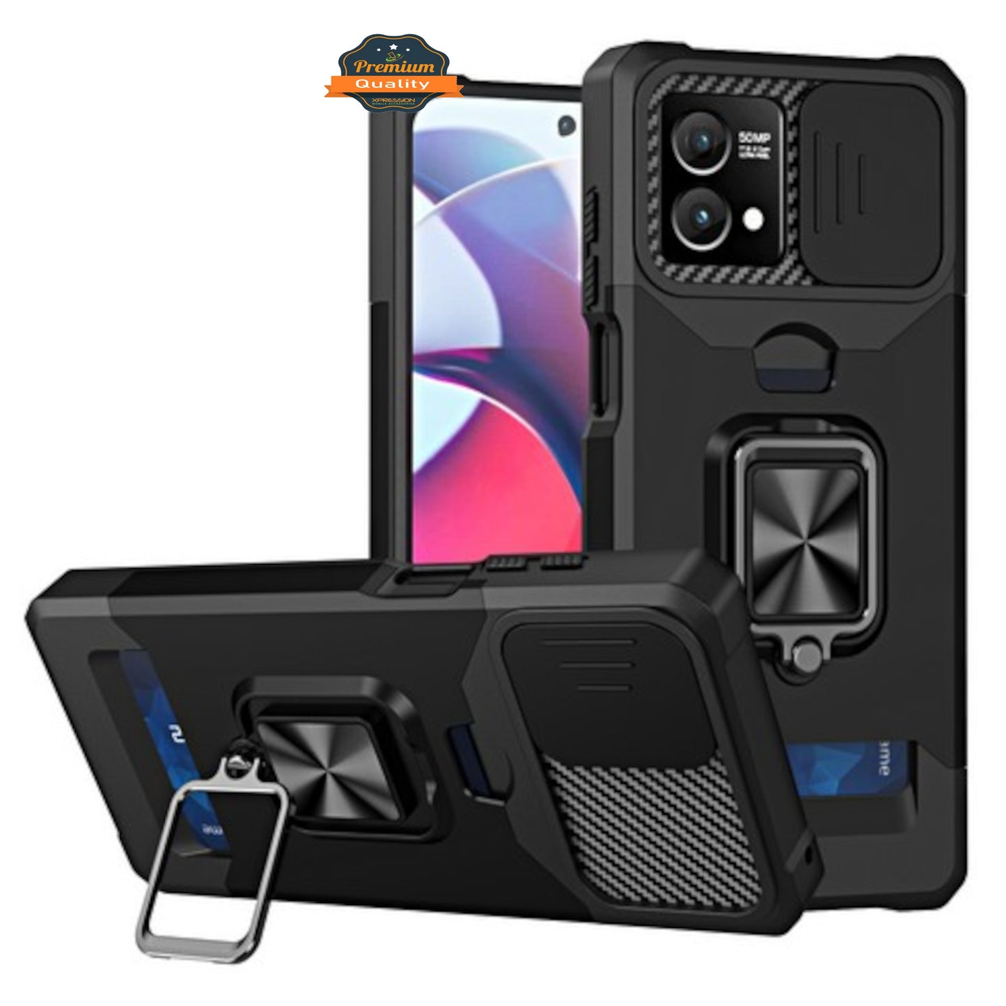 For Motorola Moto G Stylus 5G 2025 Wallet Case with Slide Camera Protector, Credit Card Slot, Ring Sand, Magnetic Car Mount Case Cover