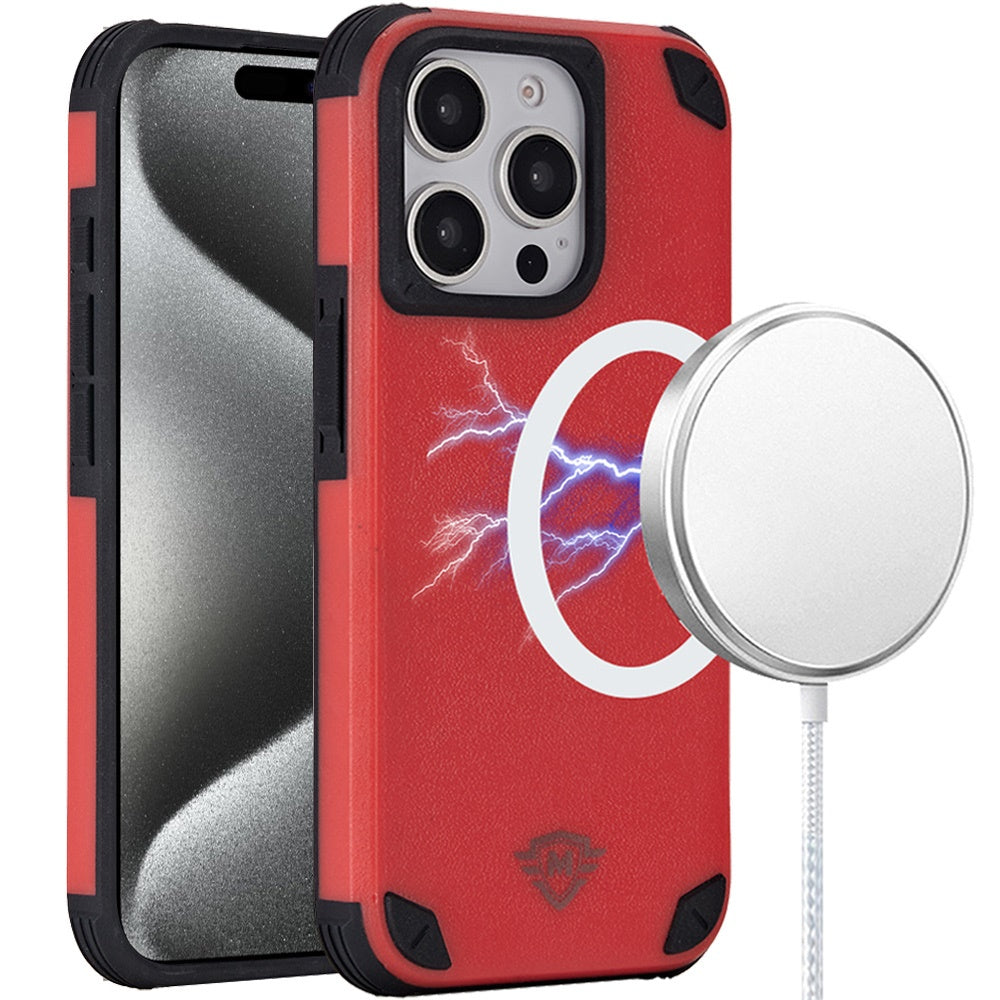 For Apple iPhone 15 Pro Max (6.7") Heavy Duty Dual-Layer Rugged Protection, Shockproof Protective Magnetic Compatible with MagSafe Case Cover