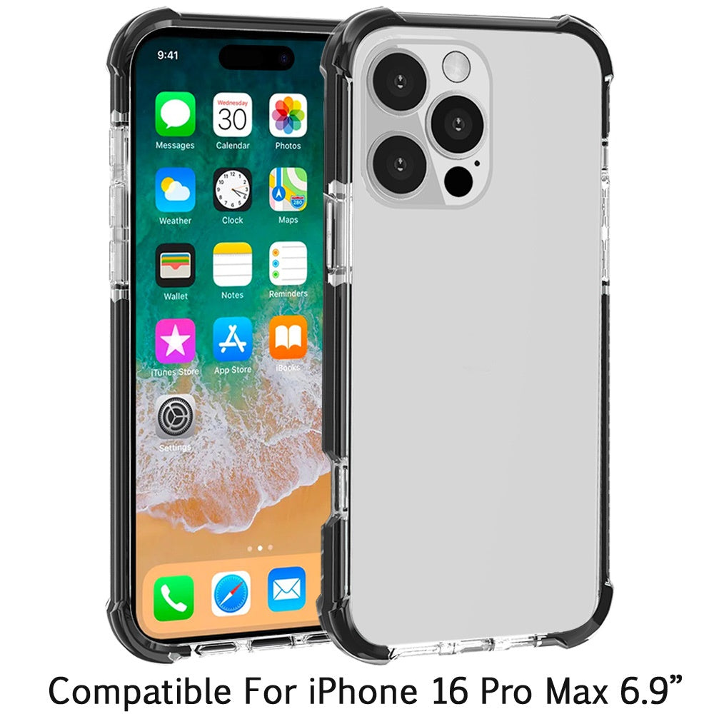 Apple iPhone 16 Pro Max (6.9") Hybrid Transparent Acrylic Rubber Gummy Gel Hard PC Silicone TPU Color Bumper Frame