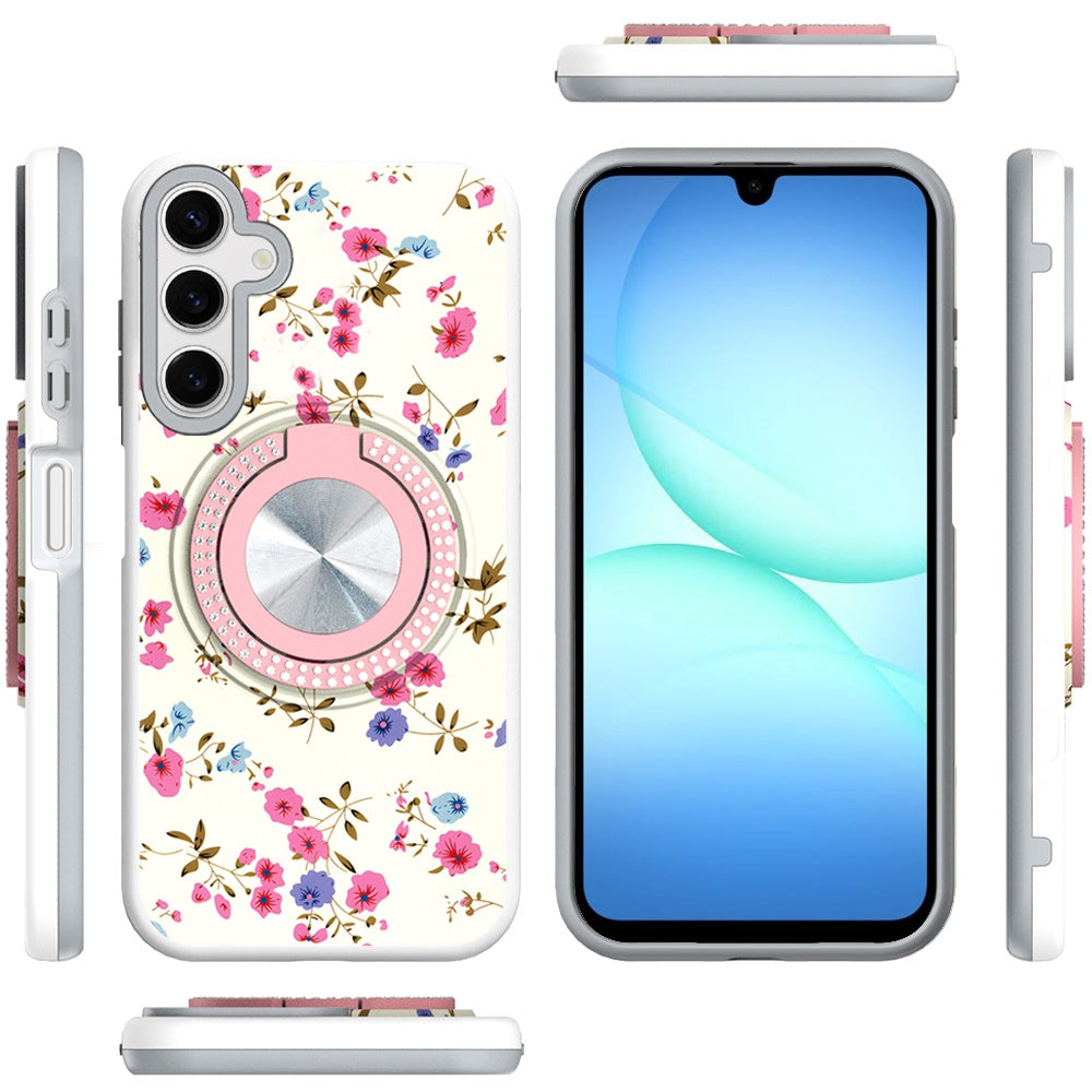 For Samsung Galaxy A17 5G Pattern Design Hybrid with Invisible Ring Stand & Magnetic Back, Shockproof Protective Grip Case Cover