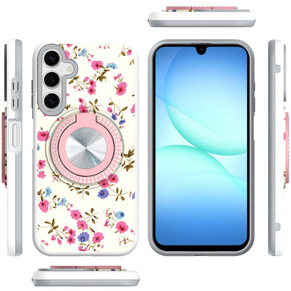 For Samsung Galaxy A17 5G Pattern Design Hybrid with Invisible Ring Stand & Magnetic Back, Shockproof Protective Grip Case Cover