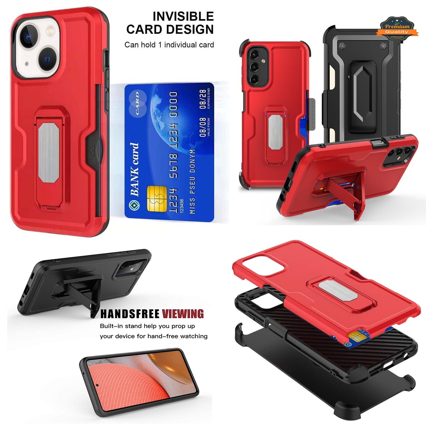 For Gabb Phone 4 Pro Hybrid Wallet Case with Invisible ID Card Slot, Kickstand, Holster Belt Clip, Heavy-Duty Protection Case Cover