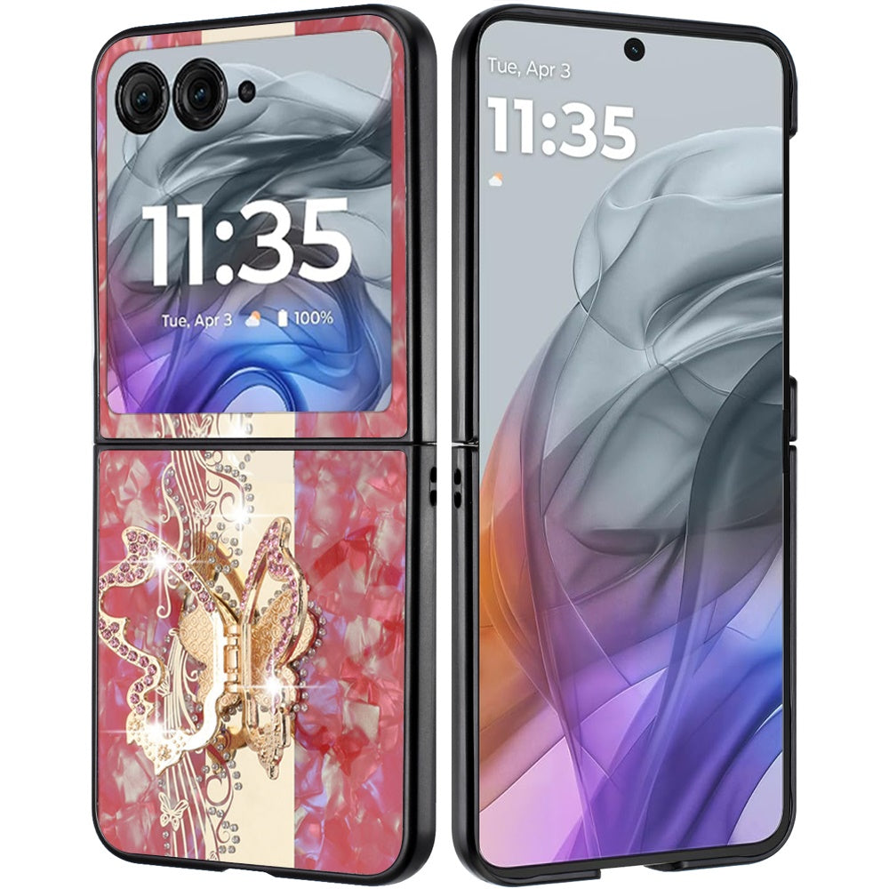 For Motorola Razr 2025 /2024 Diamonds 3D Butterfly Bling Sparkly Glitter Ornaments Engraving Hybrid with Stand Fashion Case Cover Enchanted Butterfly Red