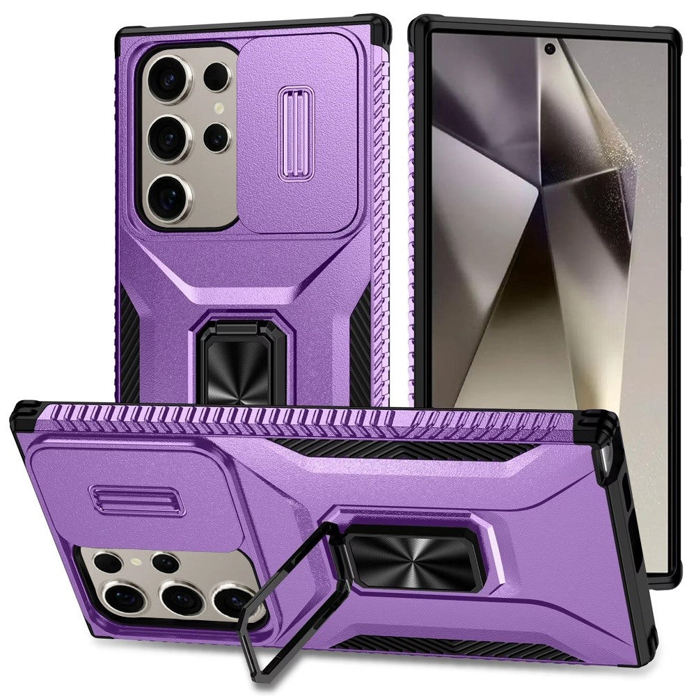 For Samsung Galaxy S25+ /S25 Plus /S24+ Plus Case, Camera Cover with Magnetic Rotation Ring Stand, Military Grade Hybrid Hard TPU Shockproof Case Cover