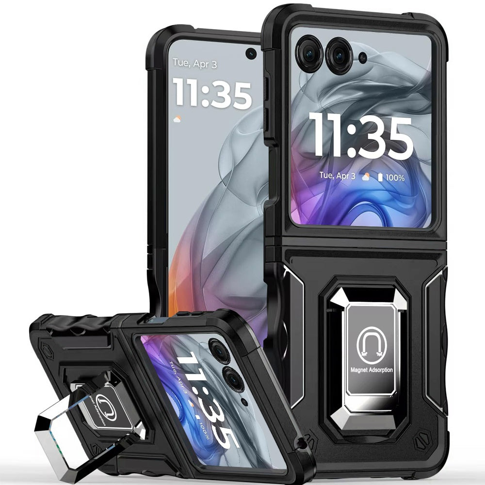For Samsung Galaxy Z Fold 7 Hybrid Stand Magnetic Ring Holder Kickstand Heavy Duty Rugged Drop Silicone & Hard PC Shockproof Case Cover Black