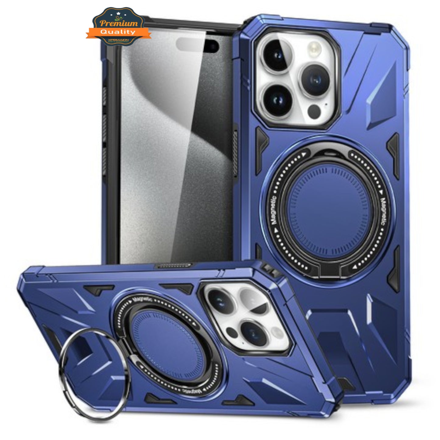 For Apple iPhone 16 Pro (6.3") Tough Shockproof Hybrid with Magnetic Ring Stand Compatible with MagSafe TPU + PC Protective Case Cover