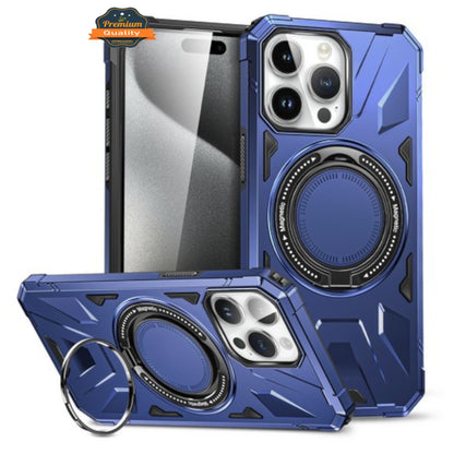 For Apple iPhone 16 Pro (6.3") Tough Shockproof Hybrid with Magnetic Ring Stand Compatible with MagSafe TPU + PC Protective Case Cover