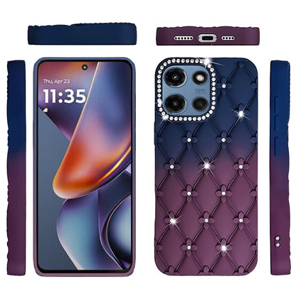 For Motorola Edge 2025 Fashion Flower Design Sparkle Glitter Shimmer Rhinestone Bling Floral Accents, Leather Texture TPU Case Cover