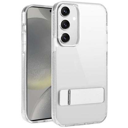 For Samsung Galaxy S25+ /S25 Plus /S24+ Plus Transparent with Sturdy Metal Kickstand Hybrid Dual Layer Tough Shock-Absorbent Slim Fit Hard PC + TPU Case Cover Clear