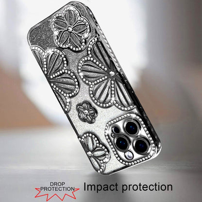 For Samsung Galaxy A16 5G Luxury Flower Design Sparkle Glitter Diamond Rhinestone Shimmer Bling Plating Thick TPU Hard PC Case Cover Flower Black