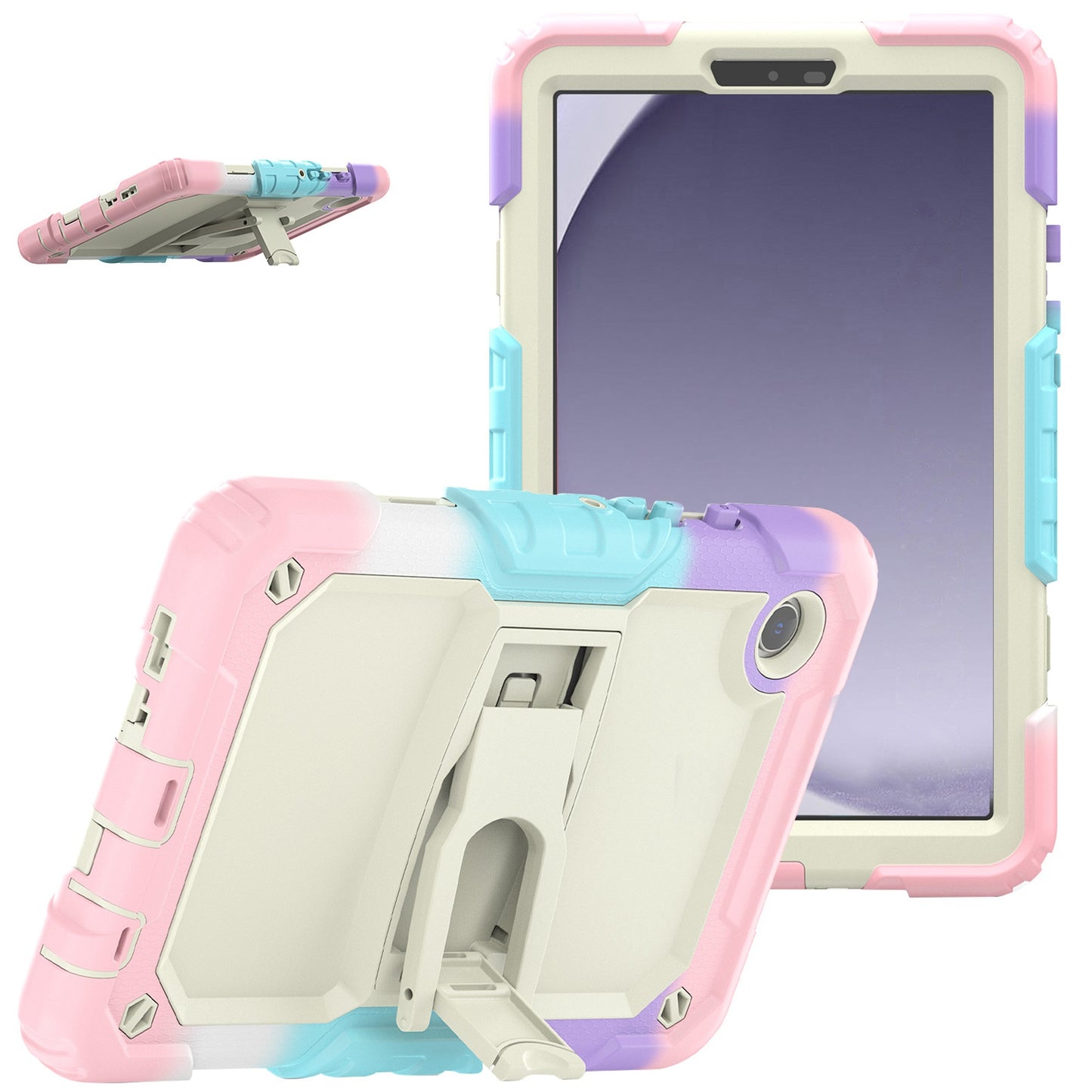 For Heavy Duty Hybrid Full Body 2in1 Rugged Shockproof Drop Protective Tablet with Slide Kickstand Beige / Camo Pink Tablet Case Cover