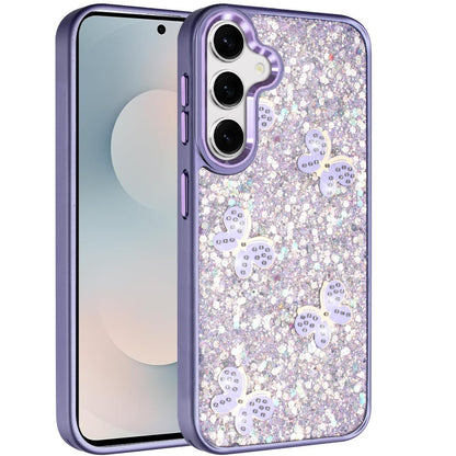 For Samsung Galaxy S25 Fan Edition /Galaxy S25 FE Cute Butterfly Crystal Diamond Glitter Case Sparkle Bling Frame Metallic Edges, Shimmer TPU Hybrid Case Cover