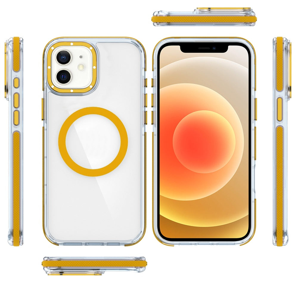 For Apple iPhone 16 Plus (6.7") Transparent back with Colorful Frame Strong Magnetic Circle [Compatible with Magsafe] Shockproof Case Cover Clear Yellow