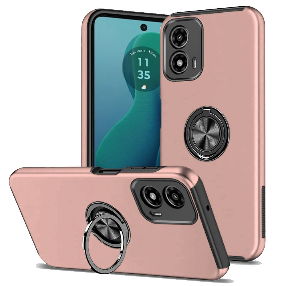 For Apple iPhone 16 (6.1") Hybrid Slim Kickstand with Metal Invisible Ring Stand Holder Fit Magnetic Car Mount Shockproof Case Cover