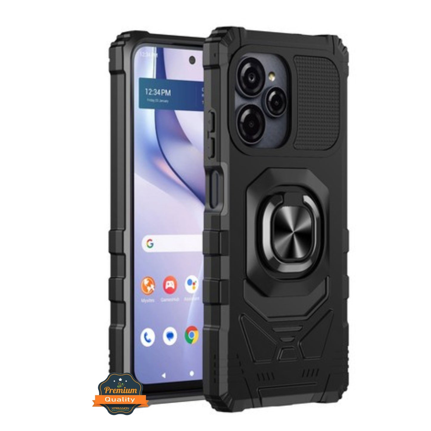 For BLU View Speed Ultra 5G Hybrid Magnetic Car Mount Ring Kickstand Stand Holder Full-Body Armor Protective [Military Grade] Case Cover