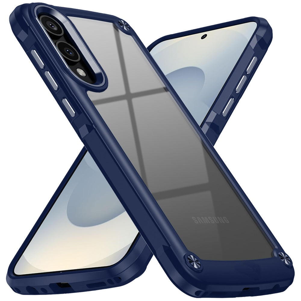 For Samsung Galaxy A17 5G Hybrid Transparent Rubber with Metal Buttons & Camera Edges Hard TPU Corner Frame Bumper Case Cover