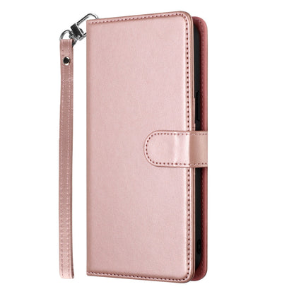 For Apple iPhone 16 Pro (6.3") Deattachable PU Leather Hybrid Wallet Money Credit Card Holder Support Magsafe Charger Case Cover Rose Gold