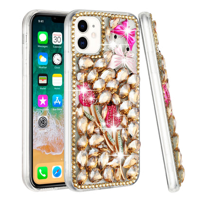 For Motorola Razr 2025 /2024 Bling Crystal 3D Full Diamonds Luxury Sparkle Rhinestone Hybrid Case Cover Gold Exquisite Garden Flower