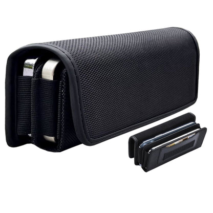 For Apple iPhone 16 Pro (6.3") Universal Dual Phone Holster Horizontal Pouch for 2 Phones, Double Decker Belt Clip Case with Credit Card Slots Wallet Cover [Black]