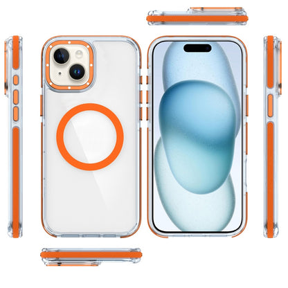 For Apple iPhone 15 Transparent Back with Colorful Frame, Strong Magnetic Circle, MagSafe Compatible, Slim Shockproof Protection Case Cover