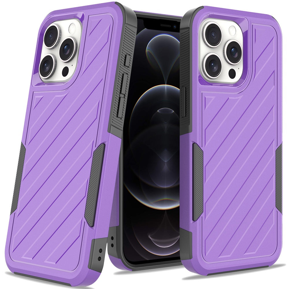For Apple iPhone 16e Hybrid lined shockproof dual layer Rugged 2in1 Hard PC & Silicone TPU Non Slip Textured Tough Armor Case Cover Purple