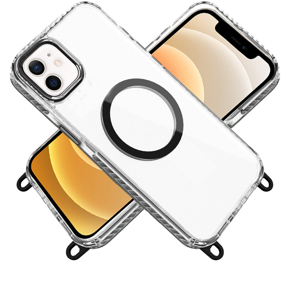 For Apple iPhone 14 Pro Max Clear Magnetic Frame PC Back Shockproof Protective Case with Detachable Lanyard Strap, Compatible with MagSafe Case Cover