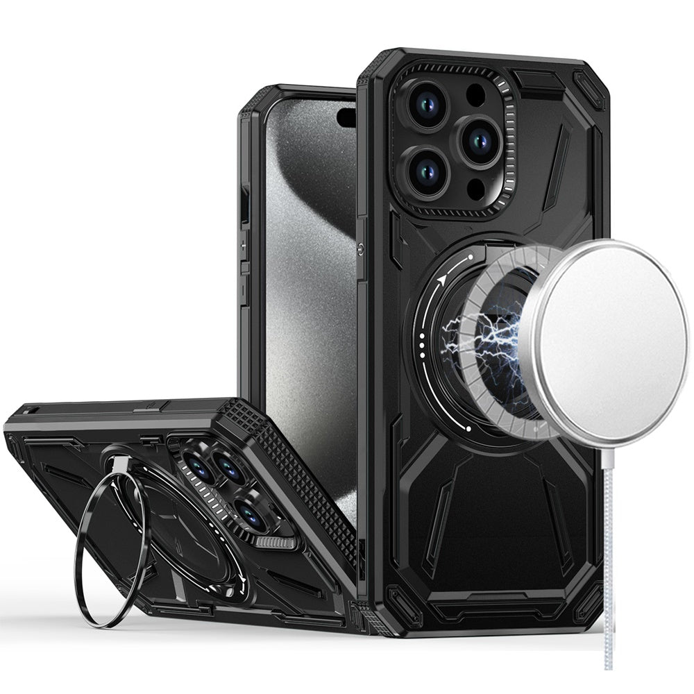 For Apple iPhone 14 Pro Max Hybrid Magnetic Ring and 360° Rotational Kickstand with MagSafe Compatible, Military Grade Drop Protection Case Cover Black