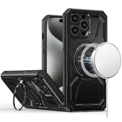 For Apple iPhone 15 Hybrid Magnetic Ring and 360° Rotational Kickstand with MagSafe Compatible, Military Grade Drop Protection Case Cover