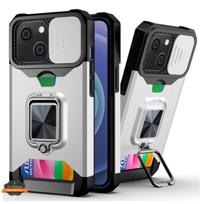 For Apple iPhone 16 Pro (6.3") Wallet Designed with Camera Protection, Card Slot & Ring Kickstand Magnetic Car Mount Case Cover