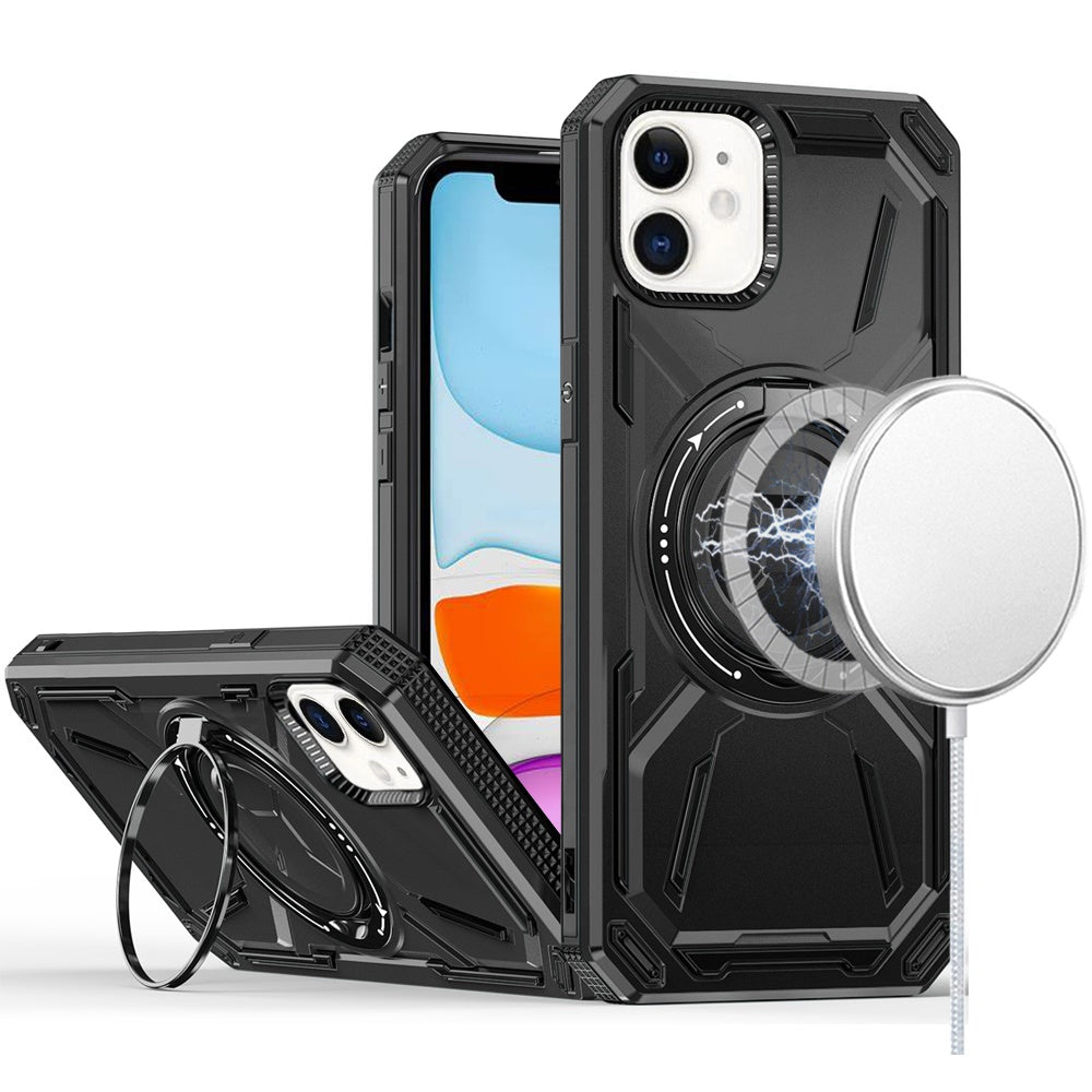For T-Mobile Revvl 7 Pro 5G Hybrid Magnetic Ring and 360° Rotational Kickstand with MagSafe Compatible, Military Grade Drop Protection Case Cover Black