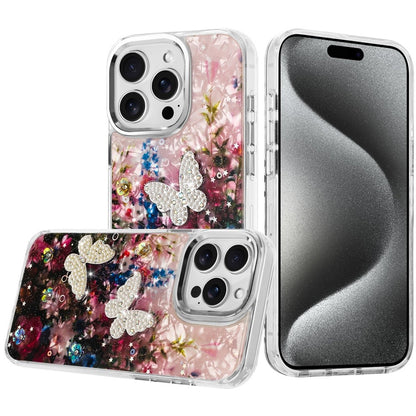 For Samsung Galaxy S25 Fan Edition /Galaxy S25 FE Epoxy Glitter Flowers Bling 3D Butterfly Fashion TPU Hybrid with Shockproof Protection Case Cover