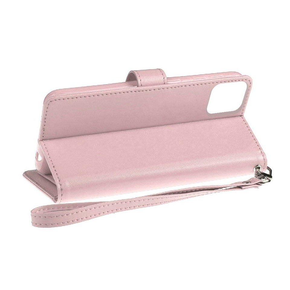 For Apple iPhone SE 4 Wallet Cases PU Leather with Credit Card /ID /Cash Holder Slot Dual Flip Book Pouch, Stand and Strap Case Cover Rose Gold