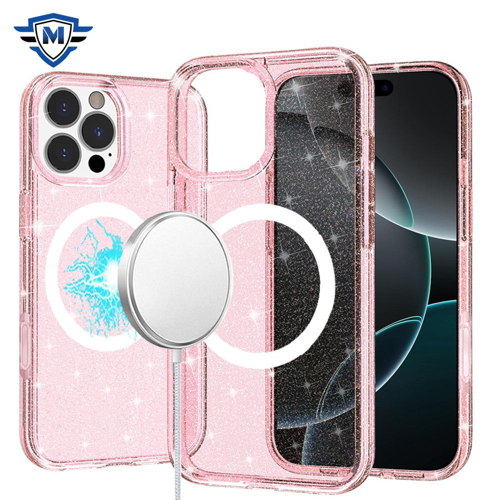 For Apple iPhone 16 Pro Max (6.9") Premium Glitter Shiny Sparkle Bling [MagSafe Compatible] TPU Rubber Hard PC Back Hybrid Case Cover