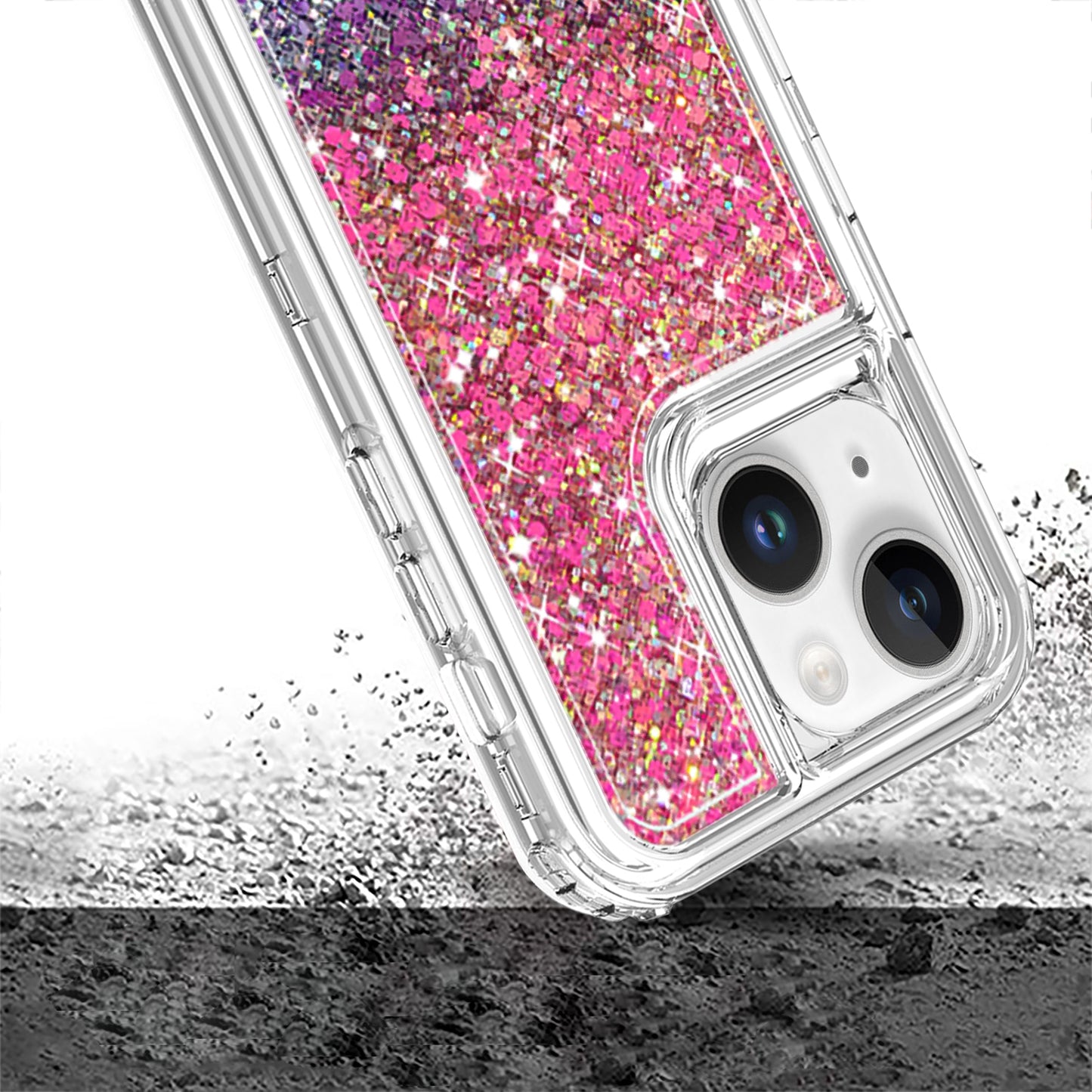 For Samsung Galaxy A16 5G Epoxy Bling Glitter Sparkly 3in1 Shockproof Transparent Hybrid Shockproof Full Body PC Bumper Case Cover Hot Pink + Purple
