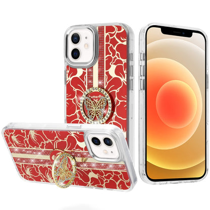 For Motorola Edge 2025 Diamonds 3D Butterfly Floral Design Bling Sparkly Glitter Hybrid Metal Fashion with Ring Stand Case Cover
