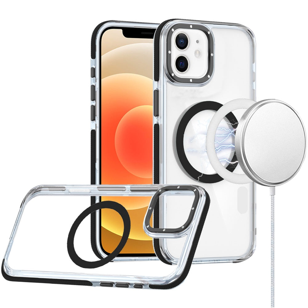 For Apple iPhone 16e Transparent Back with Colorful Frame, Strong Magnetic Circle, MagSafe Compatible, Slim Shockproof Protection Case Cover