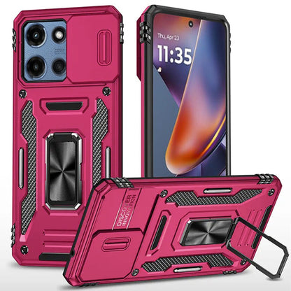 For Motorola Moto G 5G 2025 Tough Hybrid Case with Movable Camera Window & Metal Ring Stand Shockproof Case Cover