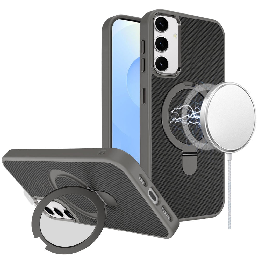 For Samsung Galaxy S25+ /S25 Plus /S24+ Plus Hybrid Carbon Fiber Design with MagSafe Compatible [Magnetic Circle], Ring Stand Shockproof Slim TPU Case Cover