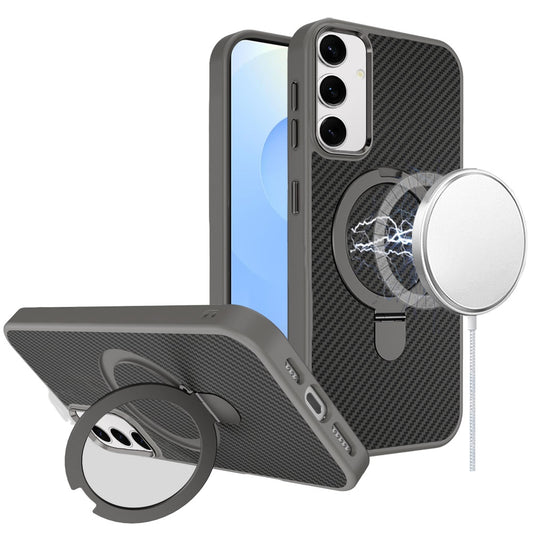For Apple iPhone 16 Pro (6.3") Hybrid Carbon Fiber Design with MagSafe Compatible [Magnetic Circle], Ring Stand Shockproof Slim TPU Case Cover