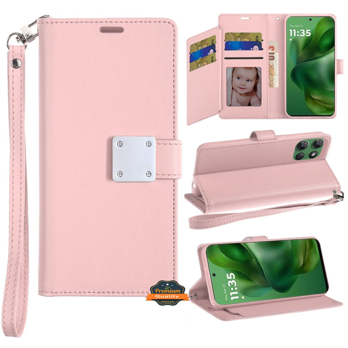 For Motorola Edge 2025 Wallet Case with ID/ Card Holder, Wristlet Strap, Magnetic TPU Protective Shockproof Folio Flip Case Cover