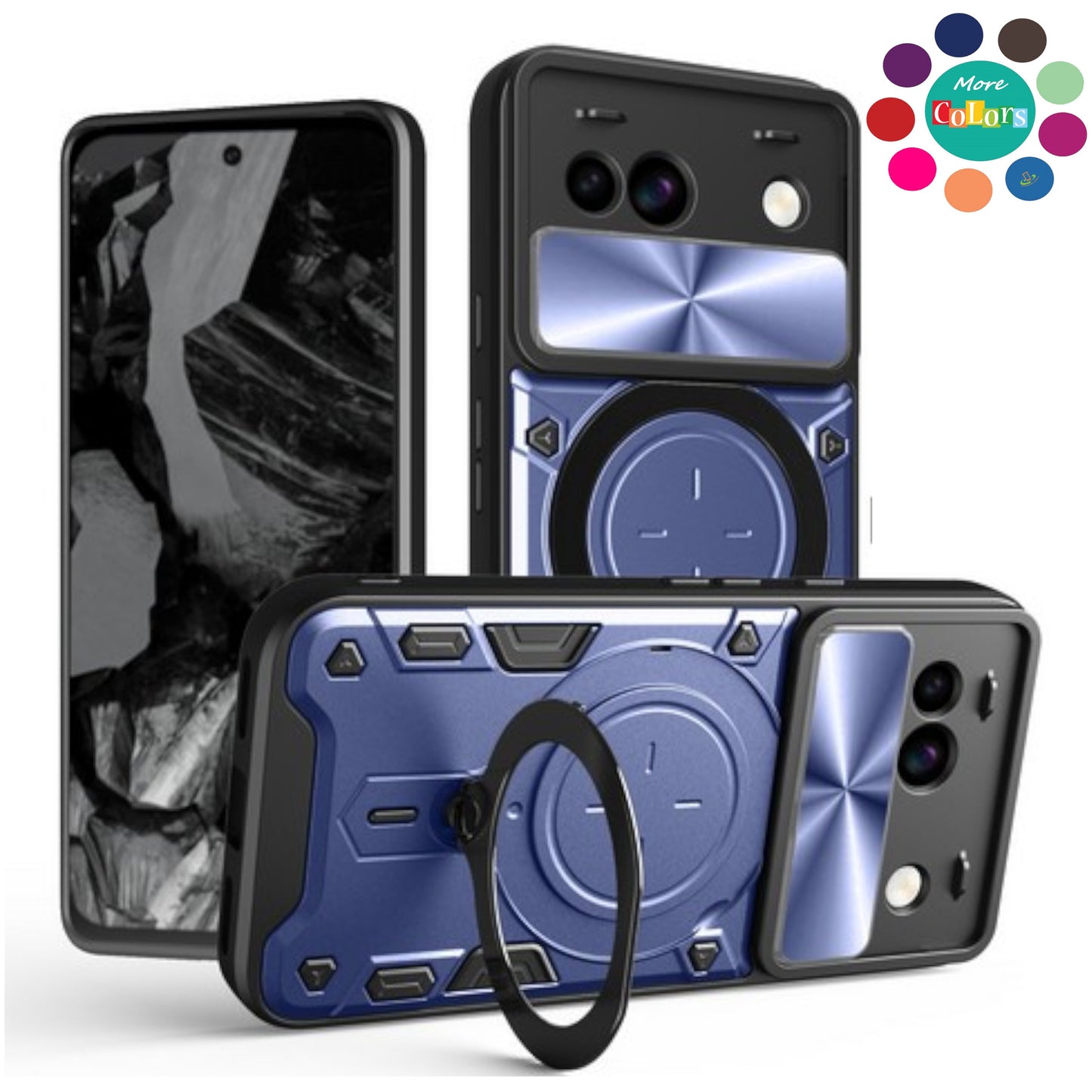 For Google Pixel 9A Hybrid Shockproof with Magnetic Ring Stand, Compatible with Magsafe & Sliding Camera Lens Protector Case Cover
