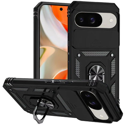 For Google Pixel 9 (6.3 inch) Shockproof Edge Bumper with Stand, Camera Lens Protection & 360° Rotate Ring Kickstand Case Cover