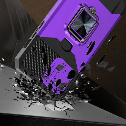 For Samsung Galaxy A16 5G Wallet Case with Ring Stand & Slide Camera Cover Credit Card Holder, Military Grade Hard Shockproof Case Cover Purple