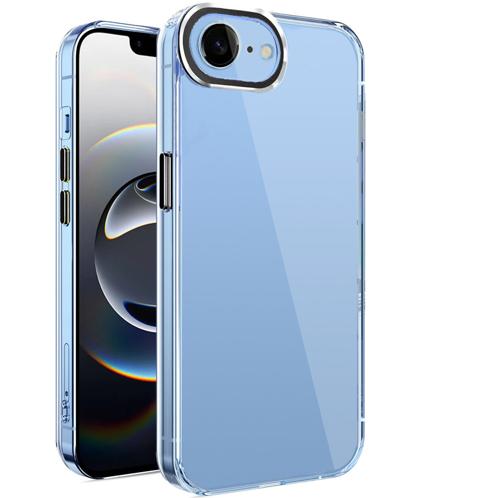 For Apple iPhone 16e Transparent Clear Hybrid with Matching Metal Buttons and Camera Protection Hard PC + TPU Rubber Case Cover Clear / Black