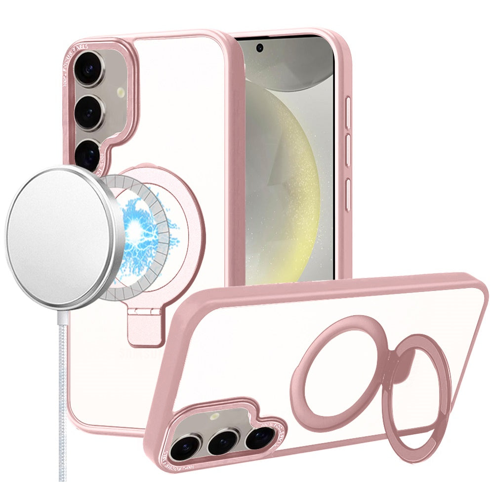 For Samsung Galaxy S25+ /S25 Plus /S24+ Plus Magnetic Metal Matte with Built-in MagSafe Stand, Hybrid Shockproof Armor, TPU Frame Case Cover