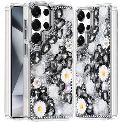 For Motorola Moto G Stylus 5G 2025 Fashion Daisy Floral Series, Full 3D Bling Crystal Diamonds Sparkling Rhinestone Glitter Hybrid Design Case Cover