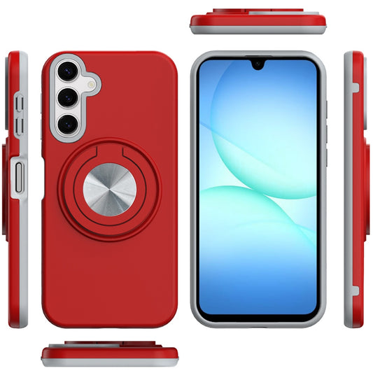 For Samsung Galaxy S25 Fan Edition /Galaxy S25 FE Metal Matte Hybrid with Invisible Rotational Ring Stand, Car Mount Friendly, Military Grade Slim Fit Sturdy Case Cover Red